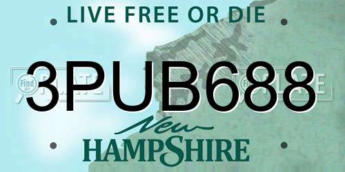 3PUB688 New Hampshire License Plate