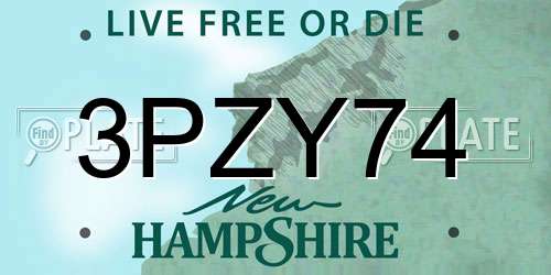 3PZY74 New Hampshire License Plate