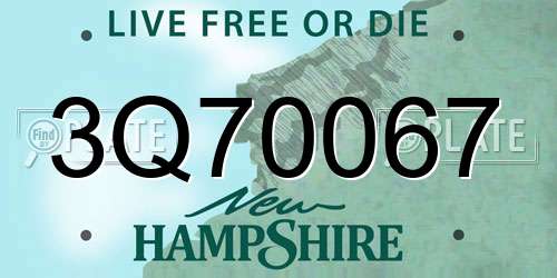 3Q70067 New Hampshire License Plate