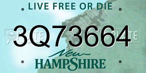 3Q73664 New Hampshire License Plate