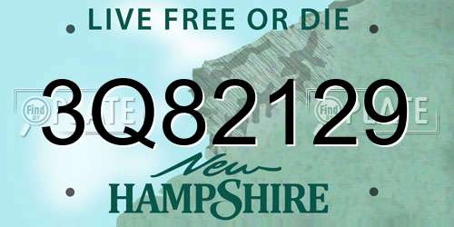 3Q82129 New Hampshire License Plate