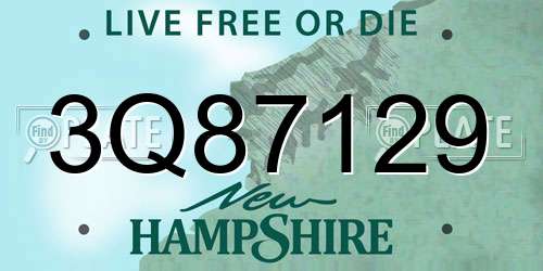 3Q87129 New Hampshire License Plate