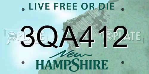 3QA412 New Hampshire License Plate
