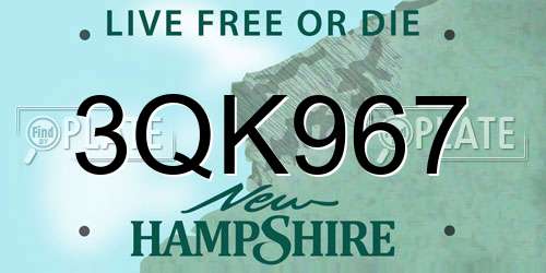 3QK967 New Hampshire License Plate