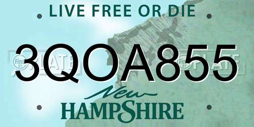3QOA855 New Hampshire License Plate