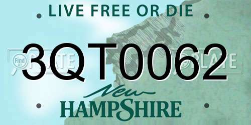 3QT0062 New Hampshire License Plate