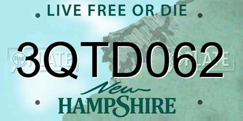 3QTD062 New Hampshire License Plate