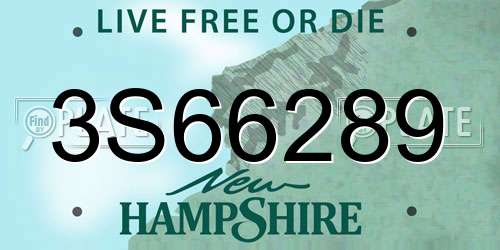3S66289 New Hampshire License Plate