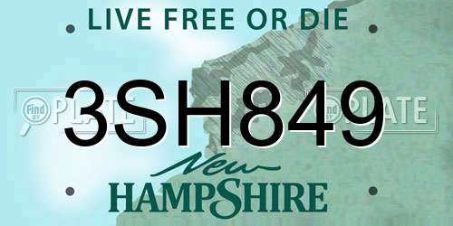3SH849 New Hampshire License Plate