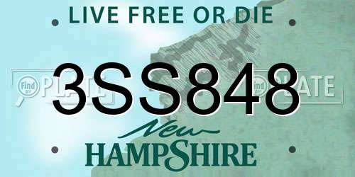 3SS848 New Hampshire License Plate