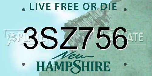 3SZ756 New Hampshire License Plate