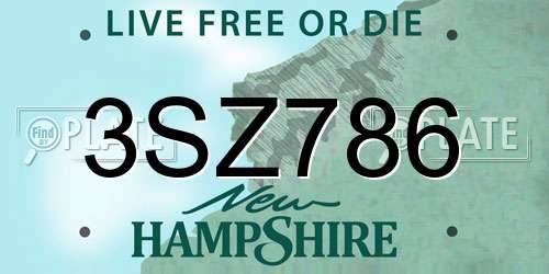 3SZ786 New Hampshire License Plate