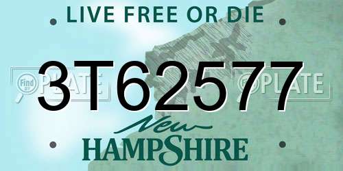 3T62577 New Hampshire License Plate
