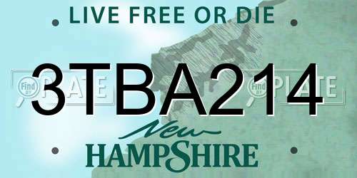 3TBA214 New Hampshire License Plate