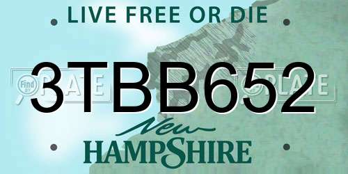 3TBB652 New Hampshire License Plate