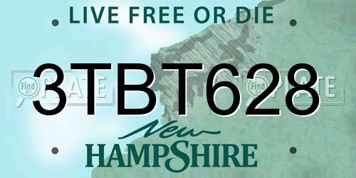 3TBT628 New Hampshire License Plate