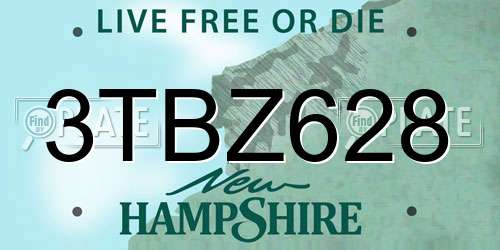 3TBZ628 New Hampshire License Plate