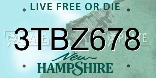 3TBZ678 New Hampshire License Plate