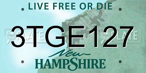 3TGE127 New Hampshire License Plate