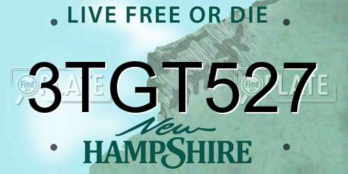 3TGT527 New Hampshire License Plate