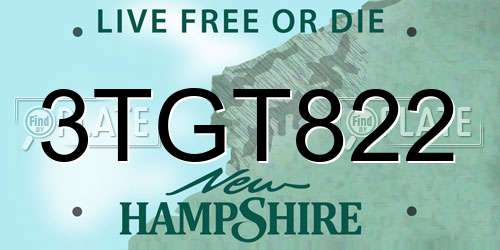 3TGT822 New Hampshire License Plate