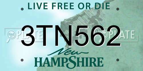 3TN562 New Hampshire License Plate