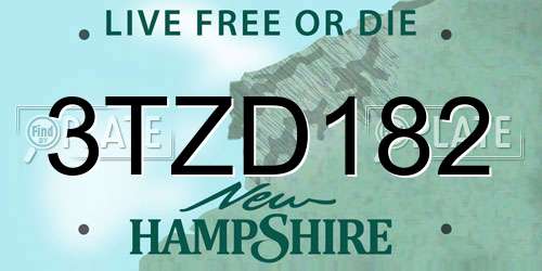 3TZD182 New Hampshire License Plate