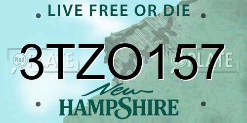 3TZO157 New Hampshire License Plate