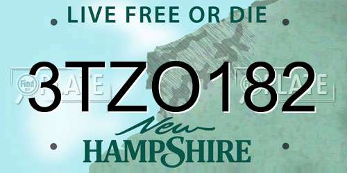 3TZO182 New Hampshire License Plate