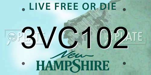 3VC102 New Hampshire License Plate