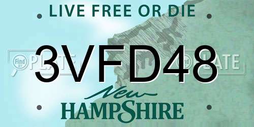 3VFD48 New Hampshire License Plate
