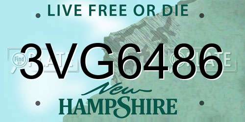 3VG6486 New Hampshire License Plate