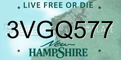 3VGQ577 New Hampshire License Plate