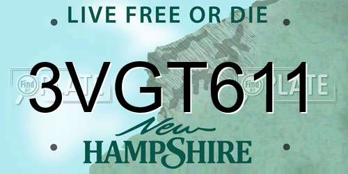 3VGT611 New Hampshire License Plate