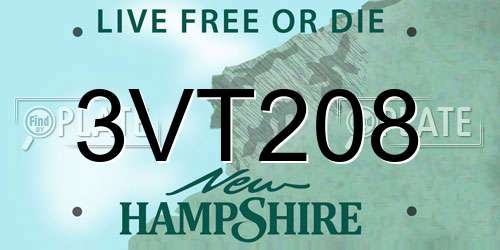 3VT208 New Hampshire License Plate