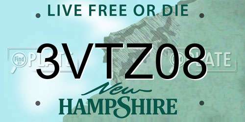 3VTZ08 New Hampshire License Plate