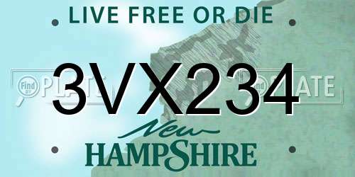 3VX234 New Hampshire License Plate
