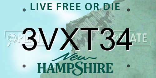 3VXT34 New Hampshire License Plate