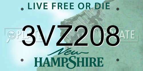3VZ208 New Hampshire License Plate