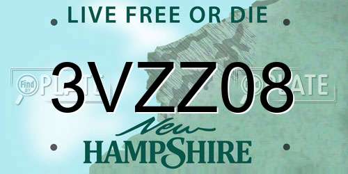 3VZZ08 New Hampshire License Plate