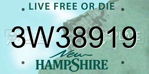 3W38919 New Hampshire License Plate