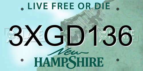 3XGD136 New Hampshire License Plate