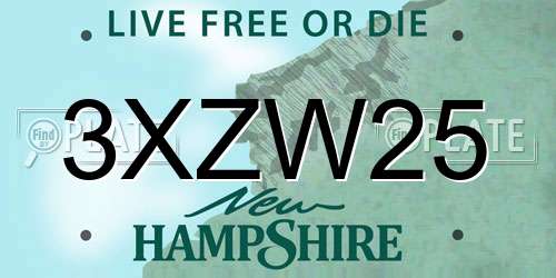 3XZW25 New Hampshire License Plate