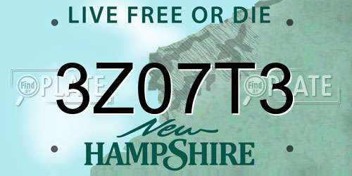 3Z07T3 New Hampshire License Plate