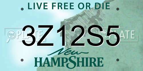 3Z12S5 New Hampshire License Plate