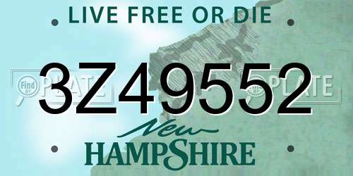 3Z49552 New Hampshire License Plate