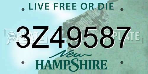 3Z49587 New Hampshire License Plate