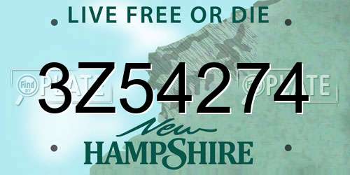 3Z54274 New Hampshire License Plate