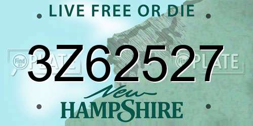3Z62527 New Hampshire License Plate