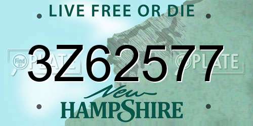 3Z62577 New Hampshire License Plate